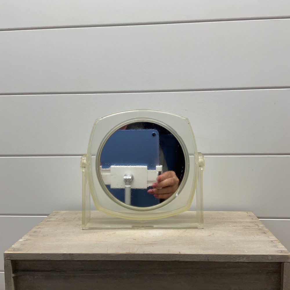 Vintage Clear Acrylic Swivel Vanity Mirror Double Sided Magnifying Tabletop
